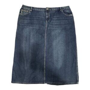 Denim Maxi Skirt 22W Plus Size Long Modest A-Line Straight Rhinestone Blue Jean